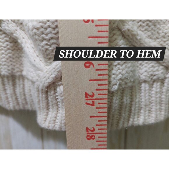 Vintage Mixed Blues Mock Neck Ivory Cable Knit Sweater Medium~80's~Heavy/Thick - Picture 10 of 10